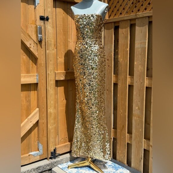 🆕 BRONX & BANCO 🧿 NWOT Farah Strapless Sequins Gown, Gold, Sz XS US 2 - Picture 3 of 14